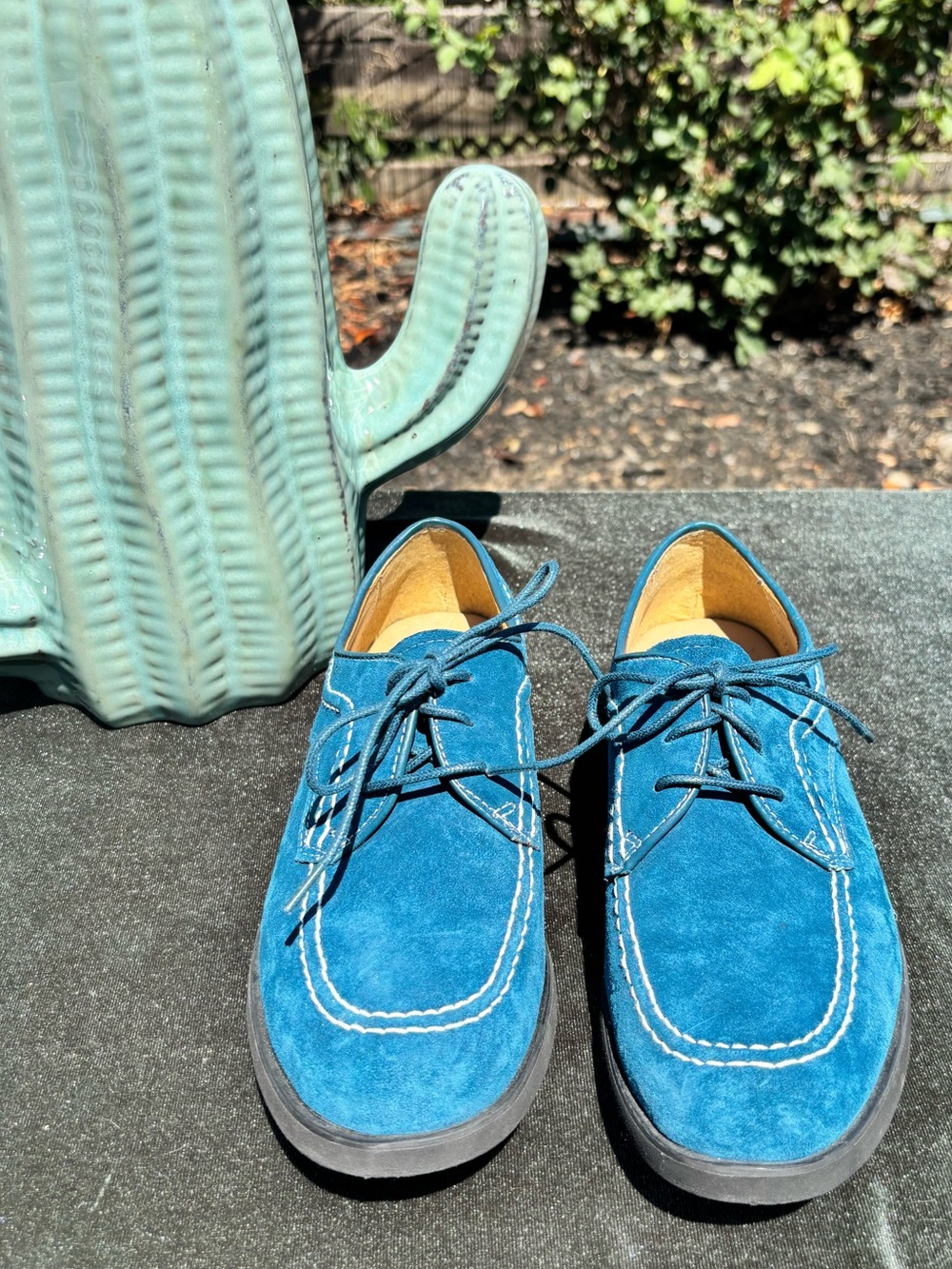 Vintage Hush Puppies Teal Blue Suede Lace-Up Flats